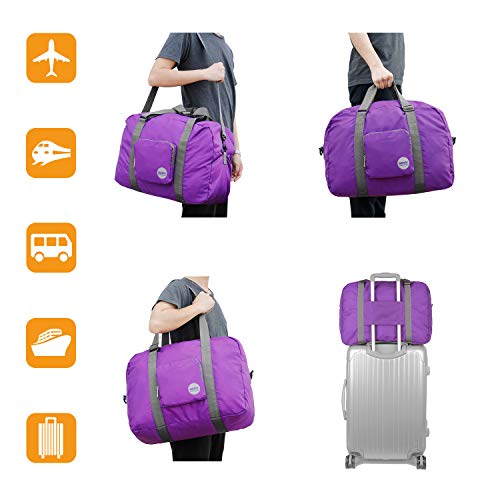 Bolsa de Viaje Plegable de Wandf, Ligera, para Viajes, Deporte, Gimnasio, Vacaciones, Weekender, Hecha a Mano (40 l), Color Lila