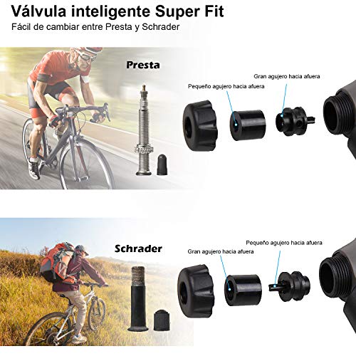 Bomba Para Bicicleta Con Manómetro, [120 PSI] Diyife Mini Bomba De Bicicleta [Set Completo Perfecto], Con Aguja, Kit De Parche, Tapas De VáLvulas Y Montura De Marco Para Presta Y Schrader