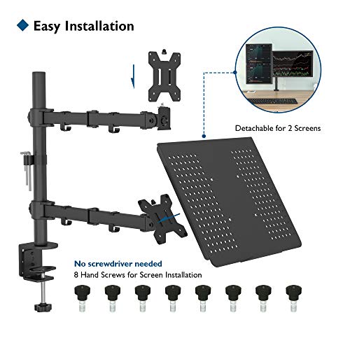 BONTEC Brazo de Monitor Bandeja para Computadora Portátil, Soporte para portátil Monitor de Brazo de Escritorio Soporte Totalmente Ajustable 13"-27", 2 Opciones de Montaje