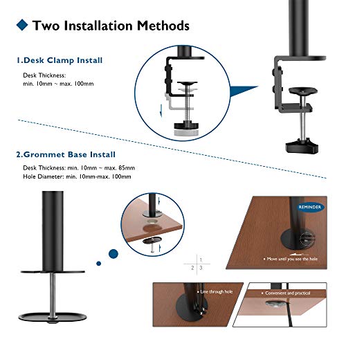 BONTEC Brazo de Monitor Bandeja para Computadora Portátil, Soporte para portátil Monitor de Brazo de Escritorio Soporte Totalmente Ajustable 13"-27", 2 Opciones de Montaje