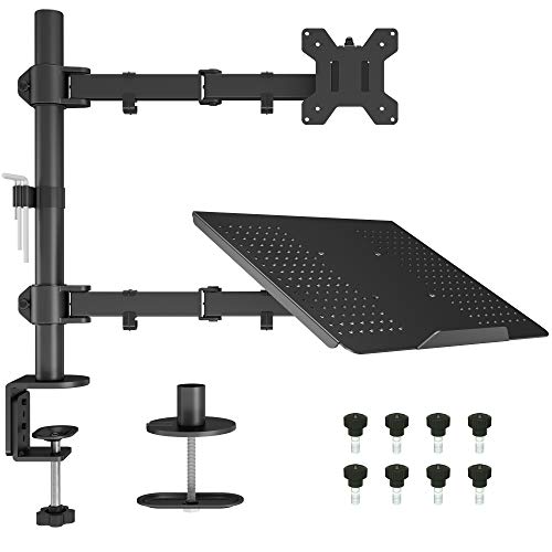 BONTEC Brazo de Monitor Bandeja para Computadora Portátil, Soporte para portátil Monitor de Brazo de Escritorio Soporte Totalmente Ajustable 13"-27", 2 Opciones de Montaje