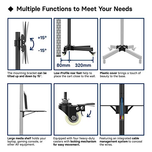 BONTEC Portátil TV Soporte de Suelo para Pantalla Plana Móvil Carro de exhibición Trole 23”-55" Plasma/LCD/LED