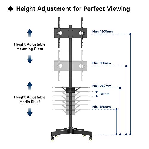 BONTEC Portátil TV Soporte de Suelo para Pantalla Plana Móvil Carro de exhibición Trole 23”-55" Plasma/LCD/LED
