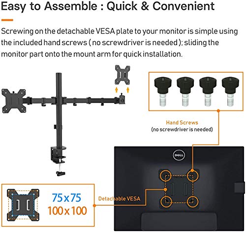 BONTEC Soporte Monitor 2 Monitores 13"-27" Pulgadas LED/LCD Soporte para Monitor Soporte PC Soporte para Mesa Giro de 360 ° y Rotación de 180° Altura Ajustable 10 kg VESA 75x75/100x100 Negro