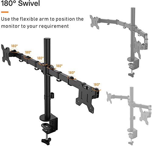 BONTEC Soporte Monitor 2 Monitores 13"-27" Pulgadas LED/LCD Soporte para Monitor Soporte PC Soporte para Mesa Giro de 360 ° y Rotación de 180° Altura Ajustable 10 kg VESA 75x75/100x100 Negro