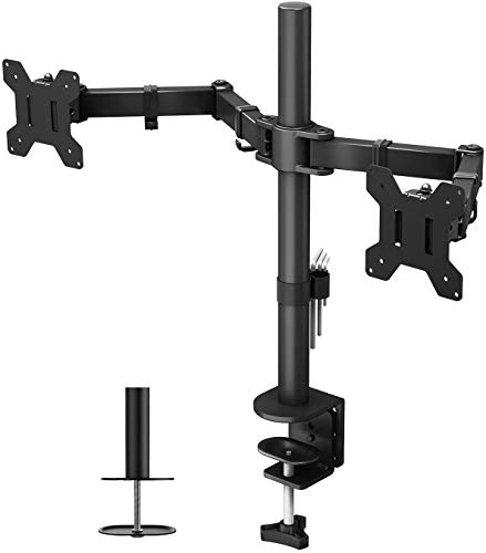 BONTEC Soporte Monitor 2 Monitores 13"-27" Pulgadas LED/LCD Soporte para Monitor Soporte PC Soporte para Mesa Giro de 360 ° y Rotación de 180° Altura Ajustable 10 kg VESA 75x75/100x100 Negro