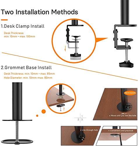 BONTEC Soporte Monitor 2 Monitores 13"-27" Pulgadas LED/LCD Soporte para Monitor Soporte PC Soporte para Mesa Giro de 360 ° y Rotación de 180° Altura Ajustable 10 kg VESA 75x75/100x100 Negro