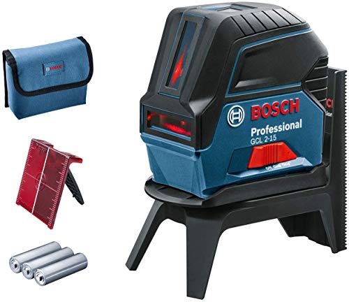 Bosch Professional 0601066E00 Nivel GCL 2-15 interior, con puntos de plomada, 3 pilas AA, soporte giratorio RM 1, placa reflectora, estuche de protección, Láser rojo sin maletín, 1.5 V, 15 m