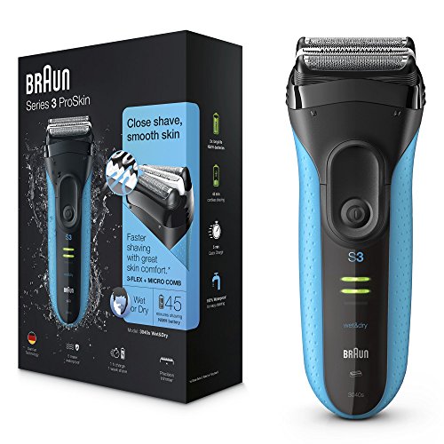 Braun Series 3 ProSkin 3040 s - Afeitadora Eléctrica Hombre, para Barba, Inalámbrica, Recargable, Wet&Dry (Seco y Mojado), Recortadora Extraíble, Azul