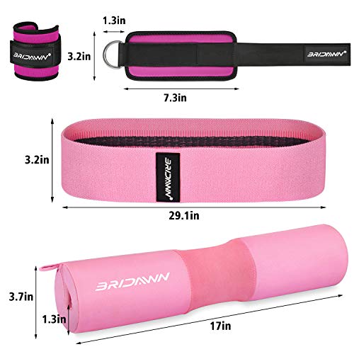 bridawn Barbell Squat Pad Conjunto Barra Sentadillas para Squats Hip Thrust Viene con 2 Correas de Tobillo de Banda de Resistencia de la Cadera Bolsa de Almacenamiento Se Adapta a la Barra Olímpica