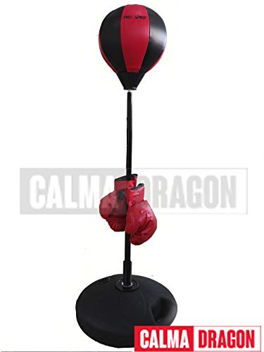 Calma Dragon Punching Ball Adultos Saco de Boxeo, Práctica de Boxeo Altura Ajustable de pie Bola de Velocidad Set de Boxeo para Adultos Pelota, Color Rojo y Negro