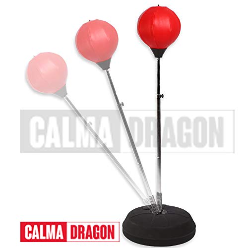 Calma Dragon Punching Ball Adultos Saco de Boxeo, Práctica de Boxeo Altura Ajustable de pie Bola de Velocidad Set de Boxeo para Adultos Pelota, Color Rojo y Negro