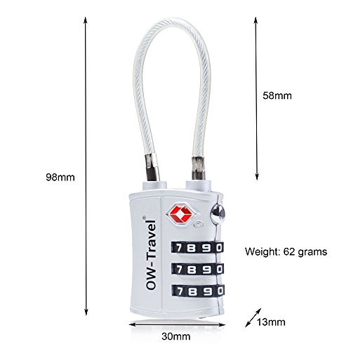 Candados TSA Combinacion con Cable Acero Flexible Antirobo Maleta - Combinación 3 Digitos. Cerradura para Funda Maletas de Viaje, Caja Herramientas, Taquillas Vestuario, Locker : Candados Plata 2