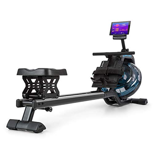 Capital Sports Flow M2 Máquina de Remo de Agua - Banco de Remo, 80 cm de Largo, 6 Niveles / máx. 14 litros, Ordenador con Pantalla LCD, Soporte para tabletas, Aluminio y Acero, Negro/Plateado