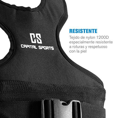 CAPITAL SPORTS Medusa Chaleco de musculación, peso: 5 kg, diseñado para la mujer, material: tejido de nylon 1200D, bolsas de pesas de hierro, entrenamiento de peso corporal y funcional, negro