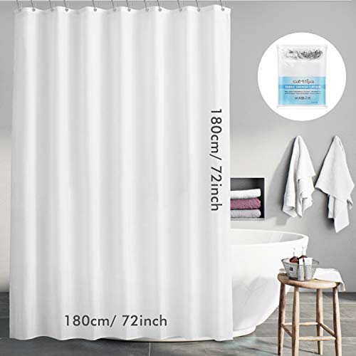 Carttiya Cortina de Baño, Cortina de Ducha Blanca, Tela Impermeable y Antimoho, Cortina de Fibra y Poliéster, Lavable a Máquina, 180x180cm con 12 Anillas Antioxidantes, Diseño de Dobladillo Ponderado