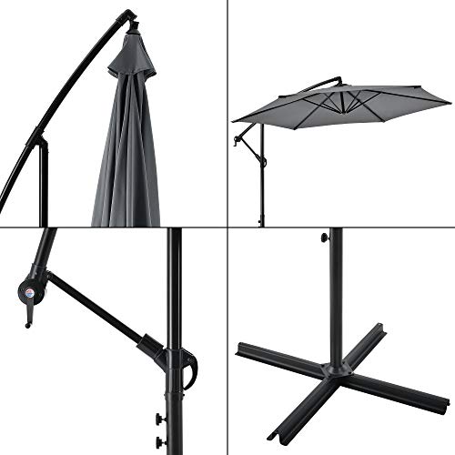 [casa.pro] Sombrilla Colgante Parasol excéntrico para Balcón Terraza Jardín Diámetro Pantalla 270 cm Protector Ajustable Mástil de Acero con Manivela Gris