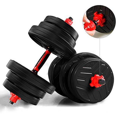 CCLIFE Mancuernas Ajustables con Pesas Barra y Discos 20/30 / 40KG Mancuernas 2en1, Color:2 x 10 KG,Negra,sin Barra