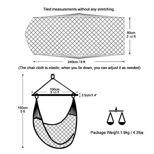 Chihee Silla de Hamaca Silla Colgante supergrande Silla de Tejido de Cuerda de algodón Hilado Suave, Barra separadora de Madera Dura Silla Ancha de Encaje Silla giratoria Jardín al Aire Libre