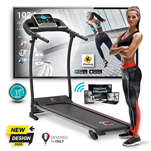 Cinta DE Correr ELÉCTRICA Plegable, 11 KM/H, 1HP (1800W / 2,5HP Peak) Sensor CARDÍACO, INCLINACIÓN Ajustable, APLICACIÓN DE Entrenamiento Y MULTIJUGADOR KINOMAP, 12 PROGRAMAS, LUBRICACIÓN AUTOMÁTICA