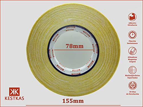 Cinta Doble Cara Fijación Ultra fuerte KESTKAS 48mm x 27m Fijación permanente en Moquetas - Alfombras - Césped Artificial - Cristal - Madera Barnizada - Plástico Liso - Poliestireno