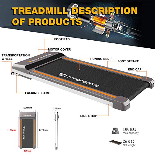 CITYSPORTS Cinta de Correr Caminar Plegable, Oficina/Gimnasio en Casa, Cinta de Correr Caminar Eléctrica de 1-6 km/h, Fácil de Mover y Almacenar, Gimnasio Tranquilo y Cómodo