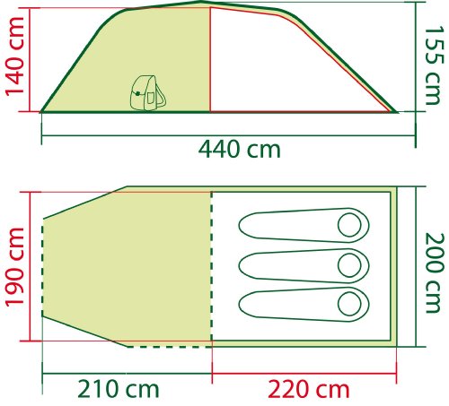 Coleman Coastline 3 Plus Tienda de 3 plazas de campaña de túnel ligera para camping o trekking y senderismo con porche, impermeable hasta 3000 mm de columna de agua, Verde, 3 personas