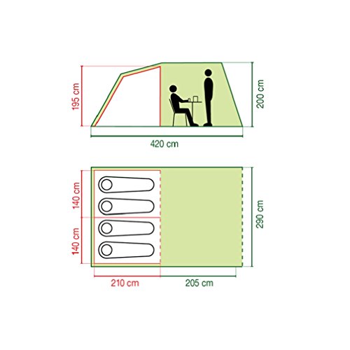 Coleman Coastline 4 Deluxe Tienda de campaña de túnes de 4 plazas para camping o festivales, acampada, familiar, impermeable hasta 3000 mm de columna de agua, Verde, 4 personas
