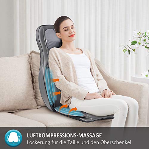 Comfier Shiatsu Masajeador de Cuello, Hombros y Espalda: Cojín de Masajeador Eléctrico con Amasamiento de 2D / 3D, Función Calor y Compresión de Aire, Respaldo de Masaje para Silla, Sillón y Asiento