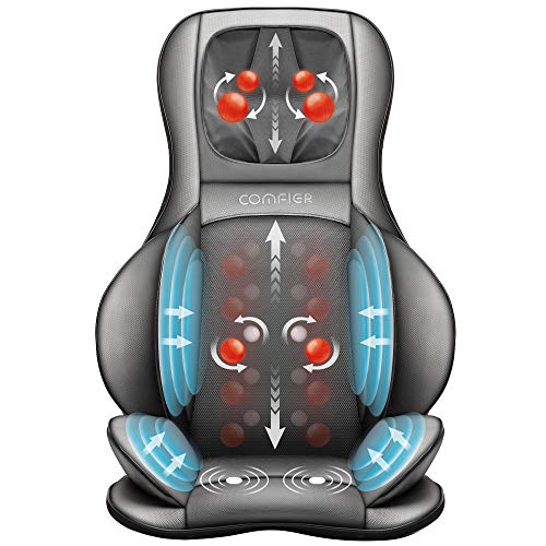 Comfier Shiatsu Masajeador de Cuello, Hombros y Espalda: Cojín de Masajeador Eléctrico con Amasamiento de 2D / 3D, Función Calor y Compresión de Aire, Respaldo de Masaje para Silla, Sillón y Asiento