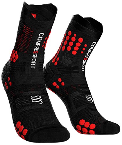 COMPRESSPORT Pro Racing Socks v3.0 Trail Calcetines para Correr, Unisex-Adult, Negro/Rojo, T4