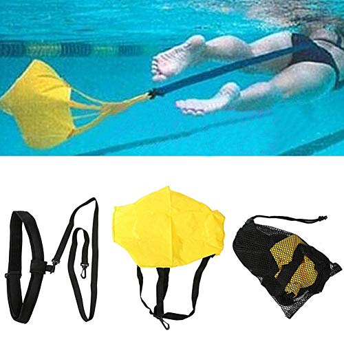 Conjunto de cinturón de entrenamiento de natación, cinturón de natación fijo Cuerdas de entrenamiento de fuerza Bandas de resistencia con cinturón de ejercicio de natación con paracaídas-yellow