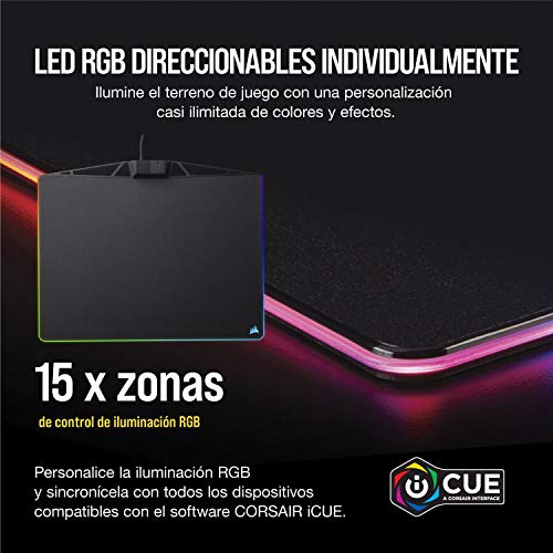 Corsair MM800 RGB - Alfombrilla de ratón para juego (medio, 15 zonas RGB, superficie dura), negro