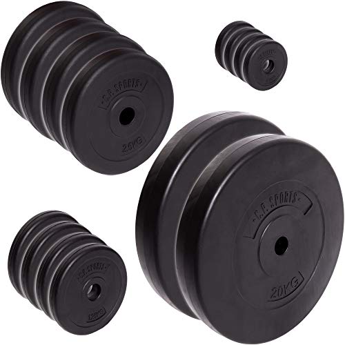 C.P. Sports - Juego de discos de pesas (30/31 mm, 57 kg y114 kg, plástico, entrenamiento de fuerza, fitness, culturismo, placas de contorno), color Juego de discos de 57 kg., tamaño 30 mm