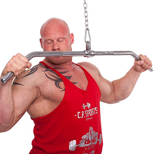 C.P. Sports Lat Bar 125Cm Extra Ancha Para Lat Aún Más Ancha, Diferentes Variaciones de Agarre Debido a la Superficie de Agarre Moleteada Incl. Cromo Giratorio Para El Entrenamiento con Pesas