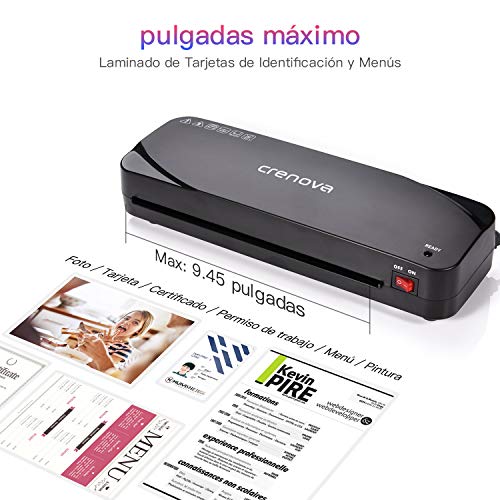 Crenova A4 A5 A7 Plastificadoras con Redondear Esquinas, Cortador de Papel y Pack de 20 Fundas para Plastificar