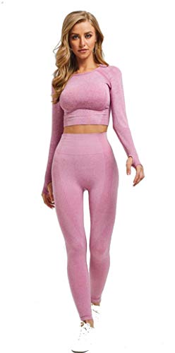 CrisKat Chándal mujer Conjunto deportivo mujer Conjunto Cintura Alta Leggings para Running Fitness Yoga Leggings (Conjunto Rosa, S)