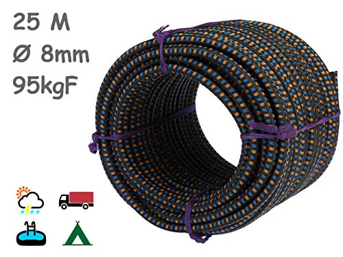 Cuerda Elastica 8mm. Monotex Polietileno. Piscinas (Standard NF P 90-308) Toldos Acampadas Exteriores Manualidades Nautica Amarres Escalada Resistente al Agua (25m, Negro Chiné)