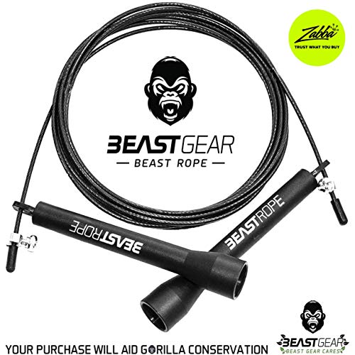 Cuerda para saltar de alta velocidad de Beast Gear. Comba de CrossFit, Boxeo, MMA. Longitud Ajustable y Rodamientos Ligeros, Ideal para Saltos Dobles. Garantía de por vida