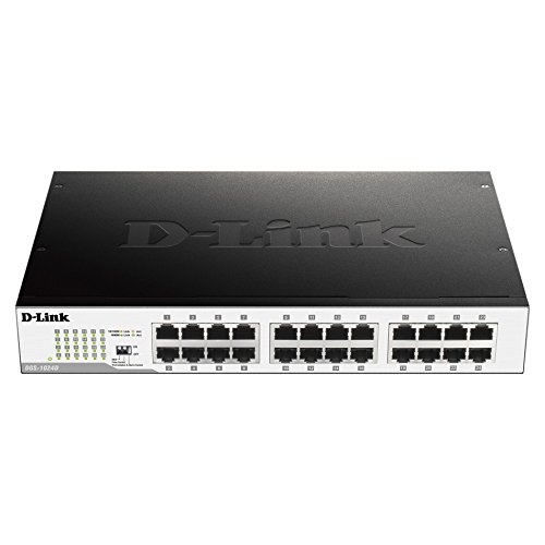 D-Link DGS-1024D - Switch 24 Puertos Gigabit (LAN RJ-45, sin gestión, 1000 Mbps por Puerto, QoS, Carcasa metálica, Montaje en Rack para pymes) Color Negro y Plata