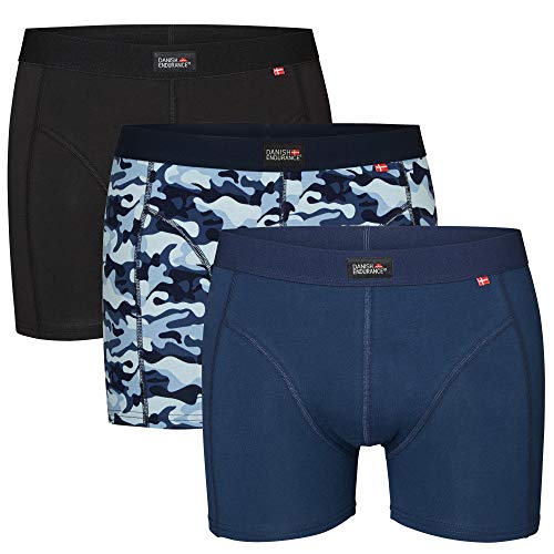 DANISH ENDURANCE Bóxers para Hombre Pack de 3 (Multicolor: Negro, Azul Marino, Azul Camuflaje, X-Large)