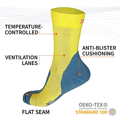 DANISH ENDURANCE Calcetines Ligeros de Senderismo y Trekking de Lana Merino 1 par (Amarillo/Gris Guijarro, EU 43-47)