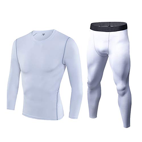 Daoba Hombre 2 Piezas Secado Rápido Conjunto Compresión Ropa Leggings y Manga Larga Tops Apretada para Running Fitness Entrenamiento