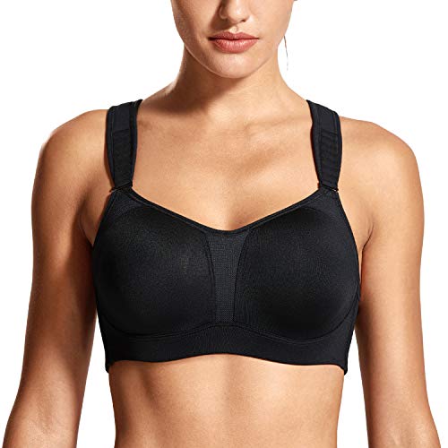 DELIMIRA Mujer Sujetador Deportivo Talla Grande de Alto Impacto Copas Moldeadas con Aros Negro ES:110D (EU 95D)