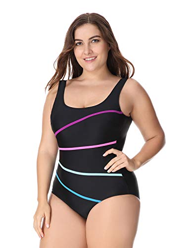 DELIMIRA - Traje de Baño Copas con Relleno Bañador Tallas Grandes para Mujer Negro 42