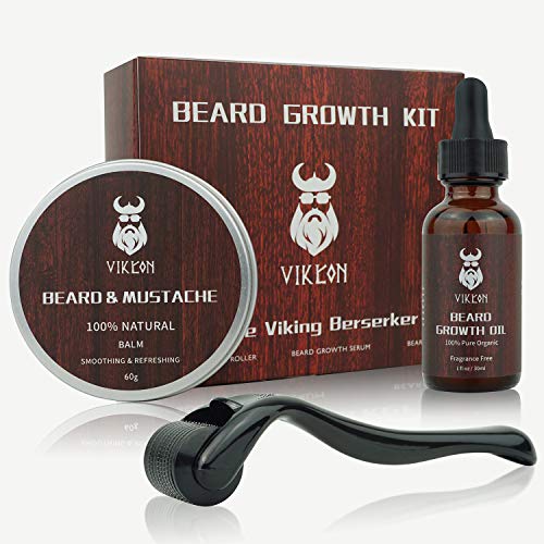 Derma Roller - Kit de crecimiento de barba para barba, rodillo de derma + aceite de suero para el crecimiento de la barba + bálsamo para barba, regalo perfecto para hombres