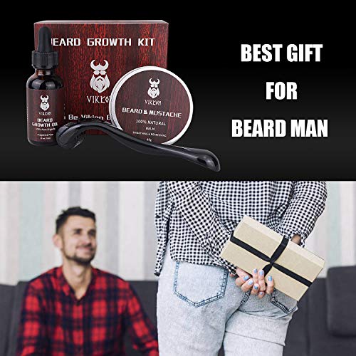 Derma Roller - Kit de crecimiento de barba para barba, rodillo de derma + aceite de suero para el crecimiento de la barba + bálsamo para barba, regalo perfecto para hombres