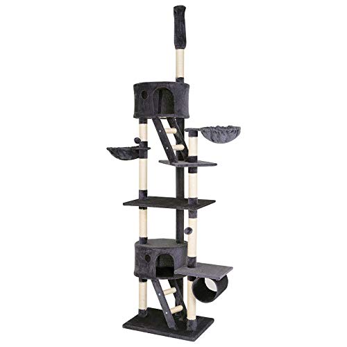 dibea KB00403 Árbol Rascador Escalador para Gatos, 240-260 cm, Altura Ajustable del Techo Gris