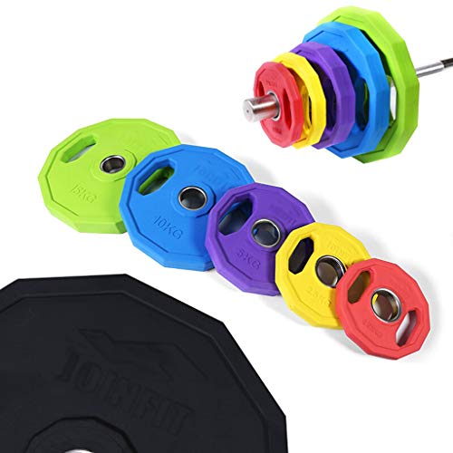 Discos de Pesas Discos Olímpicos Placas de color Peso Placas Placas Barbell Barbell tabletas Olímpicos de goma revestidos con grandes placas con agujeros Pesas Home Fitness Equipment Discos de Pesas p