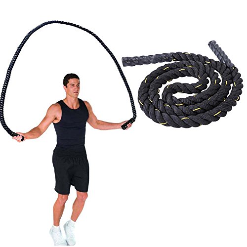 DOBEN Cuerda de Batalla – 3 m x 25 mm/38 mm/50 mm – Cuerda de Entrenamiento de Fuerza Corporal – Cuerda de Entrenamiento de Fitness – Cuerda de Salto Pesado, 25MM-Black, 25MM-Black